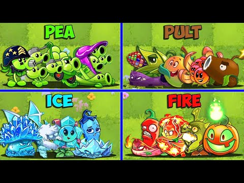 4 Team PEA x PULT x ICE x FIRE Battlez - Who Will Win? - Pvz 2 Team Plant vs Team Plant