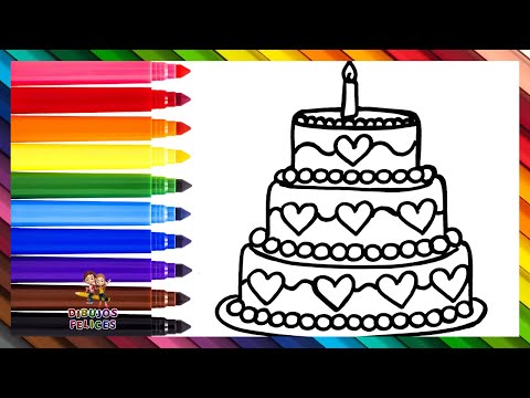 Dibuja y Colorea Un Pastel De Cumpleaños 🎂❤️🧡💛💚💙💜🌈 Dibujos Para Niños