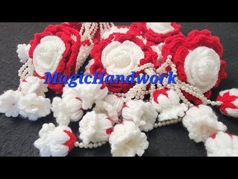 🌹पुजा मंदिर के लिए गुलाब फूल तोरण, Gate ka Parda, Flower Moti Toran, Door hanging #crochet #rose