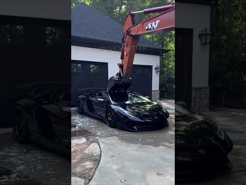 Lamborghini vs. Excavator: Total Destruction! 🚜💥 #crash #funny