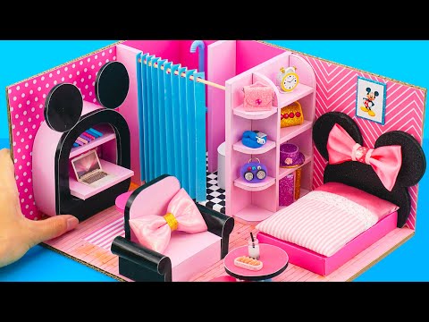 How To Build Pink House in Mickey Mouse Cute Style From Cardboard - DIY Miniature House #82