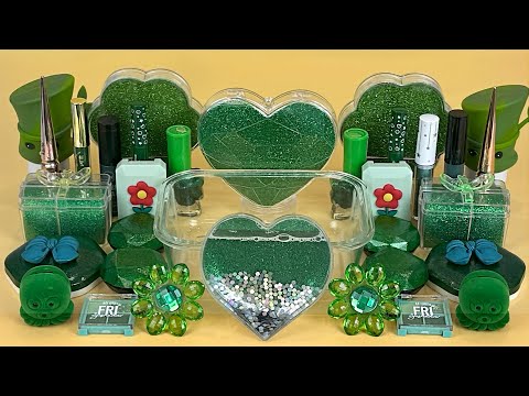 GREEN SLIME. Mixing makeup and glitter into Clear Slime. Satisfying Slime Videos 2160p.