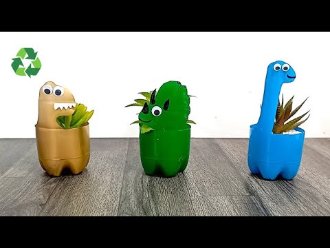 hacer macetas dinosaurio de BOTELLAS PLASTICAS  recicladas materas de animales de reciclaje