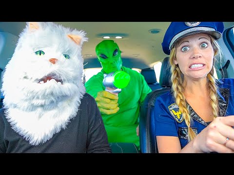 Funny Cat Surprises Police and Alien with Car Ride Chase!