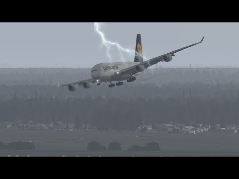 A380 Struggling To Land During Storm At Chicago  O' Hare Airport | XP11