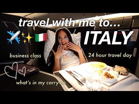 travel with me to italy โ๏ธโจ๐ฎ๐น 24 hour travel day, business class, & what's in my carry-on bag!
