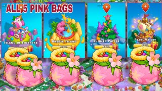 5 Pink Bags On Island Of Finbacks, Breeze Island, Summer Palace, Pearl Valley,Family Island Pink Bag