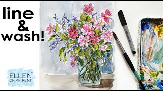 Line and wash wildflower bouquet