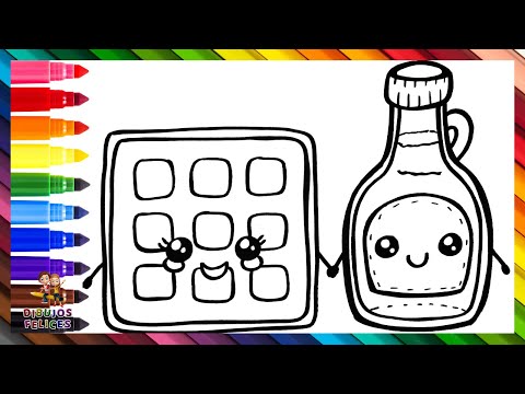 Dibuja y Colorea Un Gofre Y Una Jarabe De Arce 🧇🥤🌈 Dibujos Para Niños