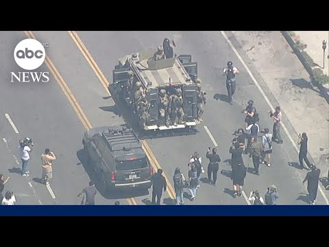 YouTube video thumbnail: U.S. Troops on the Ground in LA Immigration Enforcement Operation, Defense Department Says