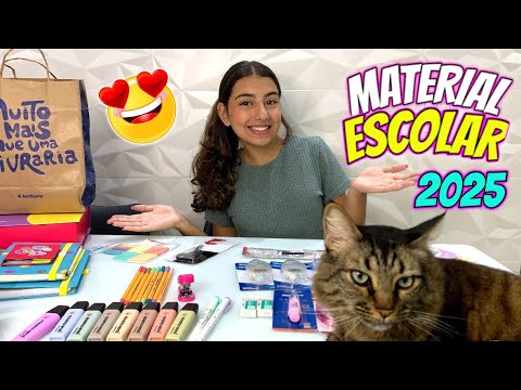 MOSTRANDO MEU MATERIAL ESCOLAR 2025 PARA FACULDADE - Julia Moraes