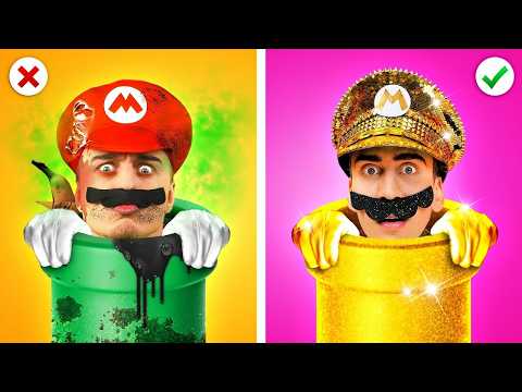 Mario RICO VS Mario POBRE Têm Filhas! Acessórios e Truques Criativos por Kaboom Energy!