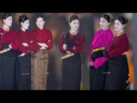 Admiring beautiful Tibetan women, traditional Tibetan dance and Tibetan song