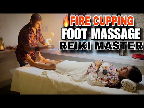 Reiki master doing Fire 🔥 Cupping foot massage to relax his female client Katha , Asmr relaxation