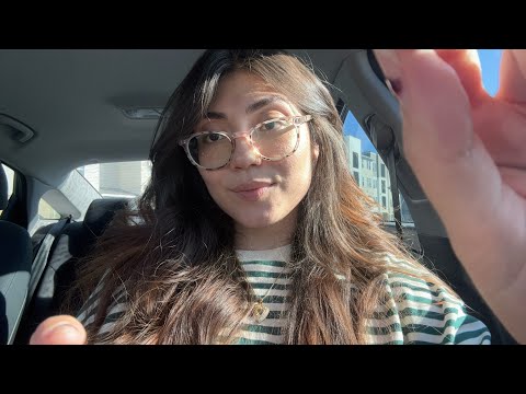 ASMR in My Car 🚘🤍 Hand Sounds/ Movements & Camera Tapping (Soft Spoken)