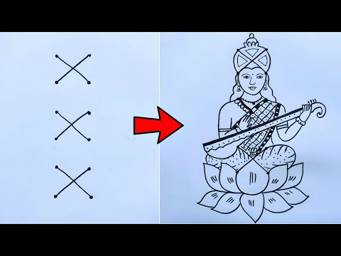 Easy saraswati drawing for begginers (2x6 Dots)  | saraswati puja drawing | saraswati puja Rangoli