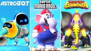 Super Mario Bros vs Donkey Kong Bananza vs ASTRO BOT - Elephant Power-Up Comparison
