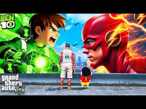ShinchanBen10 Vs⚡Flash Fight To Save Avengers , Franklin & Shinchan In GTA 5 Telugu