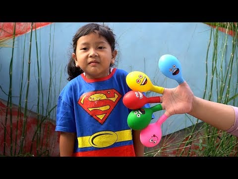 Keysha Bermain Mengisi Air Dalam Balon Daddy Finger Nursery Rhymes | Learn Colors With Balloons