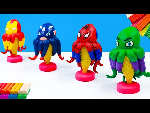 DIY Octopus Ice Cream Cone mod superheroes Spider-man, Hulk, Captain America, Ironman with Clay