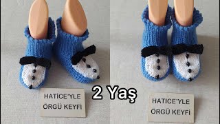 Fatih Çocuk Patik Yapımı 2 Yaş Örgü Kolay Basit Kullanışlı Erkek Bebek 2 Şiş Damat Bot Çorap Tarifi
