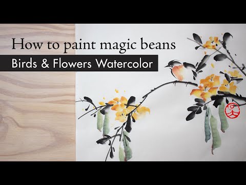 How to paint beans | Birds and flowers Chinese watercolor