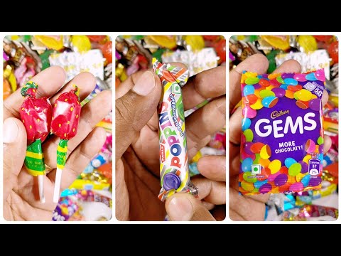 ASMR Parle Poppins Fruit Rolls, Strawberry Lollipop and Cadbury Gems #asmr