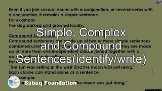 Simple, Complex and Compound Sentences(identify/write)