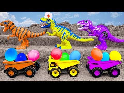 T Rex Dinosaurs help construction vehicles and assemble car | Animal for kids