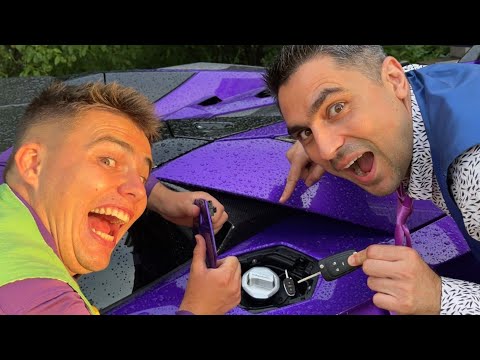 Mr. Joker Put Bottles in Exhaust Pipe VS Mr. Joe on Lamborghini. Kids Video