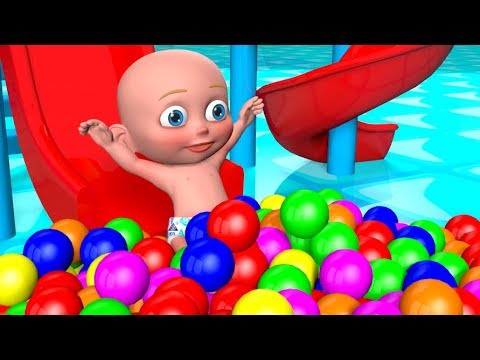 Learn Colors as the Dancing Baby slides down a Magic 3D slide to a ball pit filled by the fun truck.