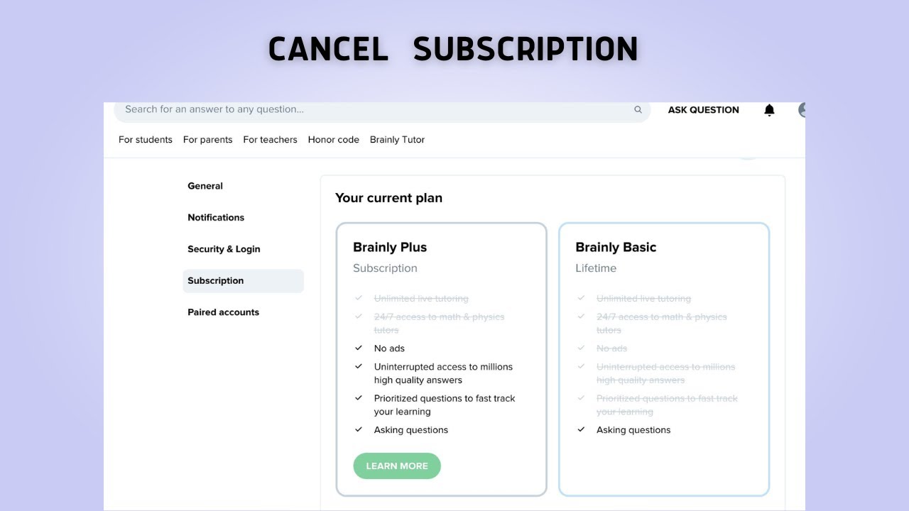 How To Cancel My Brainly Subscription  ?