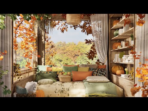 Cozy Autumn Porch Ambience🌿🍂 Gentle Breeze, Nature Sounds & Rustling Leaves for Ultimate Relaxation