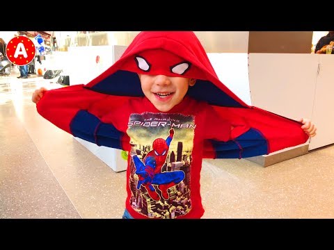 Superhero Adam Having Fun in Médiacité Shopping Center - Unboxing and Playing with Toys
