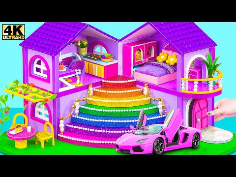 Building Amazing Purple Luxury Villa with Big Rainbow Stairs from Cardboard | DIY Miniature House