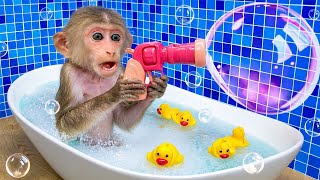 Bin Bon duck Monkey Baby Kittens Puppy Goes Koi Cat And swims Rabbits Animals Eats Egg Muckbang Asmr