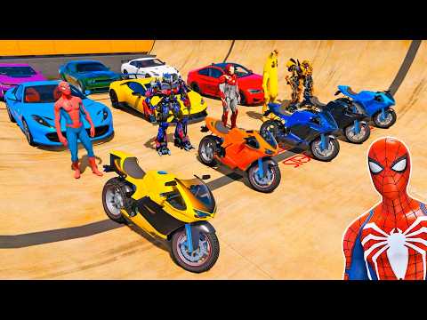 HOMEM-ARANHA e AMIGOS SUPER-HERÓIS NOVO DESAFIO COM CARROS e MOTOS! MOTOS COM SPIDERMAN - IR GAMES