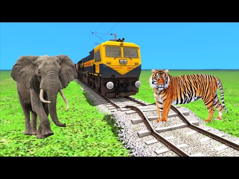 Elephant vs Tiger and Train | Stops The Train BeamNG.Drive