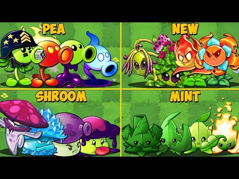 4 Team PEA x NEW x SHROOM x MINT Battlez - Who Willl WIn? - Pvz 2 Team Plant vs Team Plant