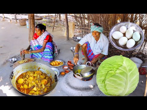 EGG CABBAGE CURRY and Chalta Dal cooking & eating by our santali tribe grandmaa