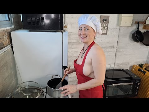 Simple pizza sauce. My new kitchen show. Nudist kitchen. Mila naturist.