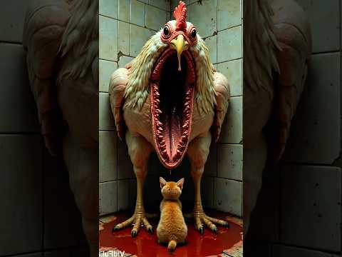O frango mutante queria pegar o gatinho bacana #miau #meow #miaumiau #galinha #cocorico #mutante