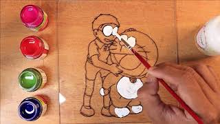 Best Friends Painting - Doraemon and Nobita Glass painting