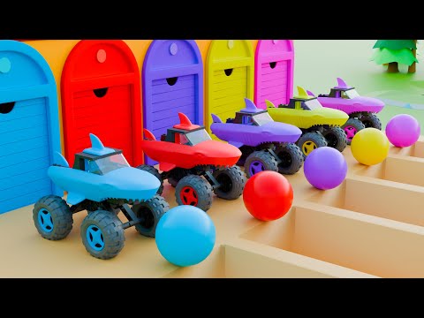 Shark Toy Car | Colors with Paints Trucks Kids Cartoon | Toomato-Tian