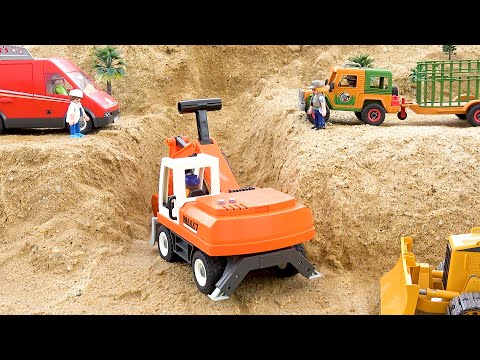 Excavator Sand to Build Bridge with the Help of Tractor and Trucks | BIBO TOYS