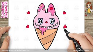 How to Draw a Cute Labubu Ice Cream Cone Easy for Kids and Toddlers!