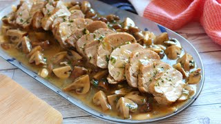 Solomillo de cerdo al ajillo con champiñones