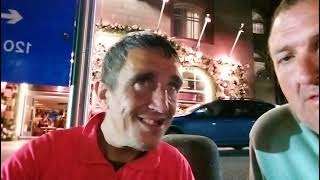 Man in the pink. Talks to big John Smith. AKA PORTABLE much love from.the streets God bless u all...