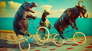 Choose The Right Door with Key Mammoth, Cow, T Rex Wild Animals Game   Wild animal Battle Simula