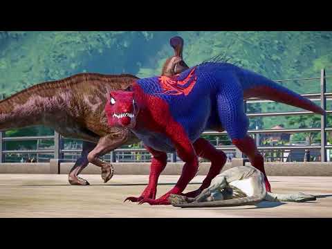Captain America Gigano and T-Rex vs. Spider-Man! | The Big Fight in Jurassic World!